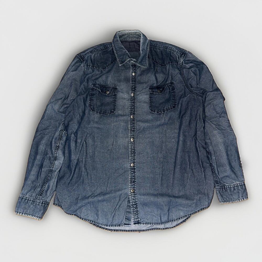 Calvin Klein Western Style Button Snap Denim Shirt Large 22x27